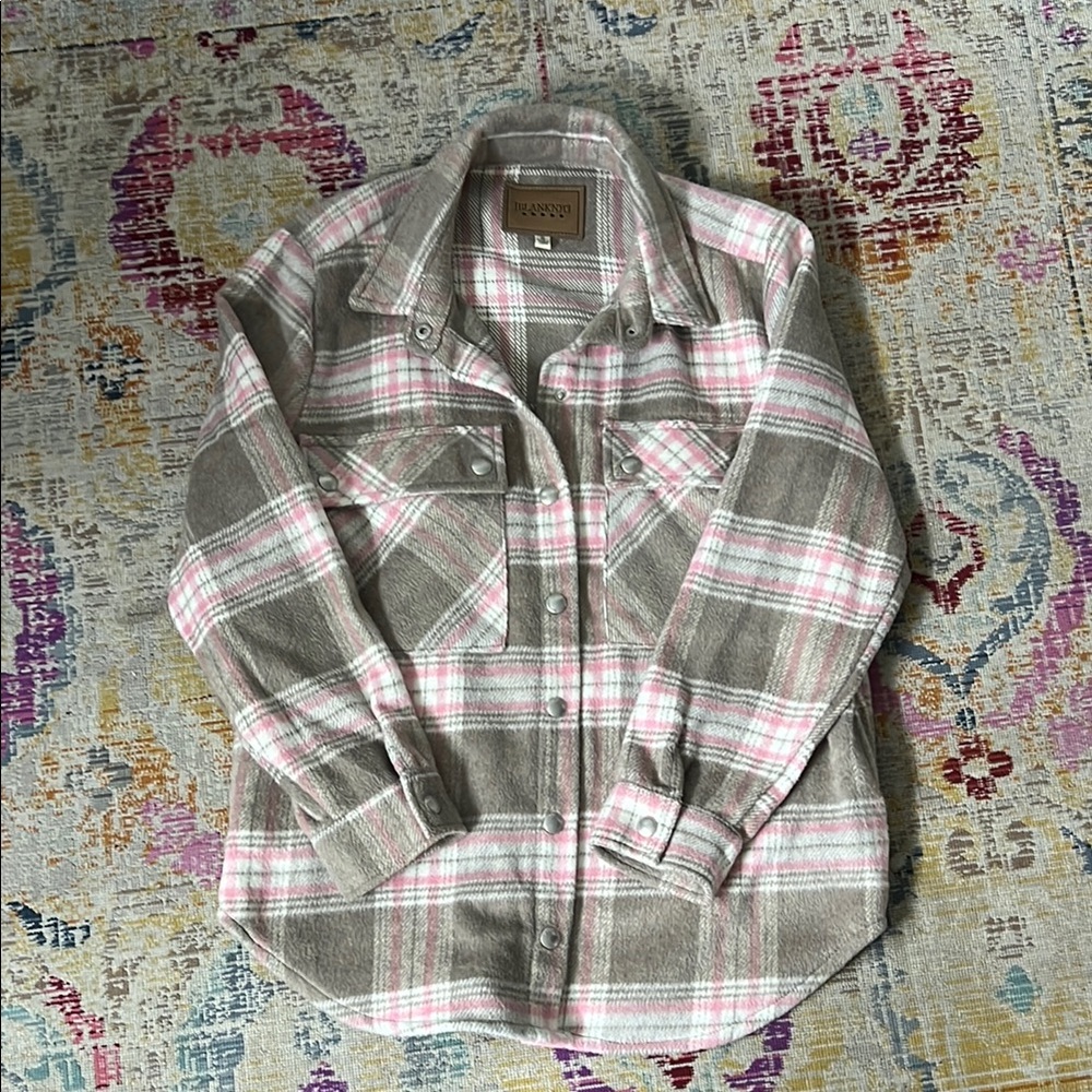 Blank NYC Taupe & Pink Plaid Shacket